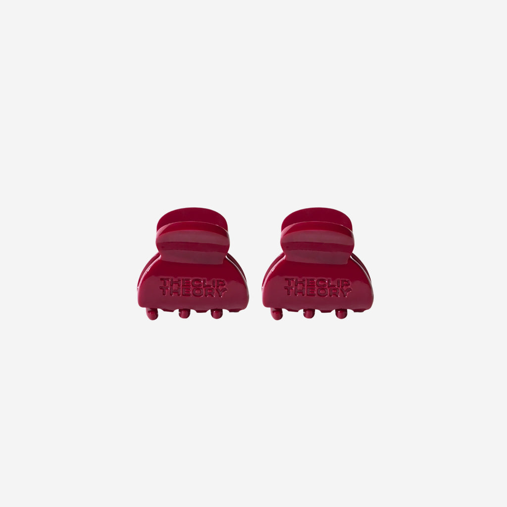 Two red hair clips on a white background